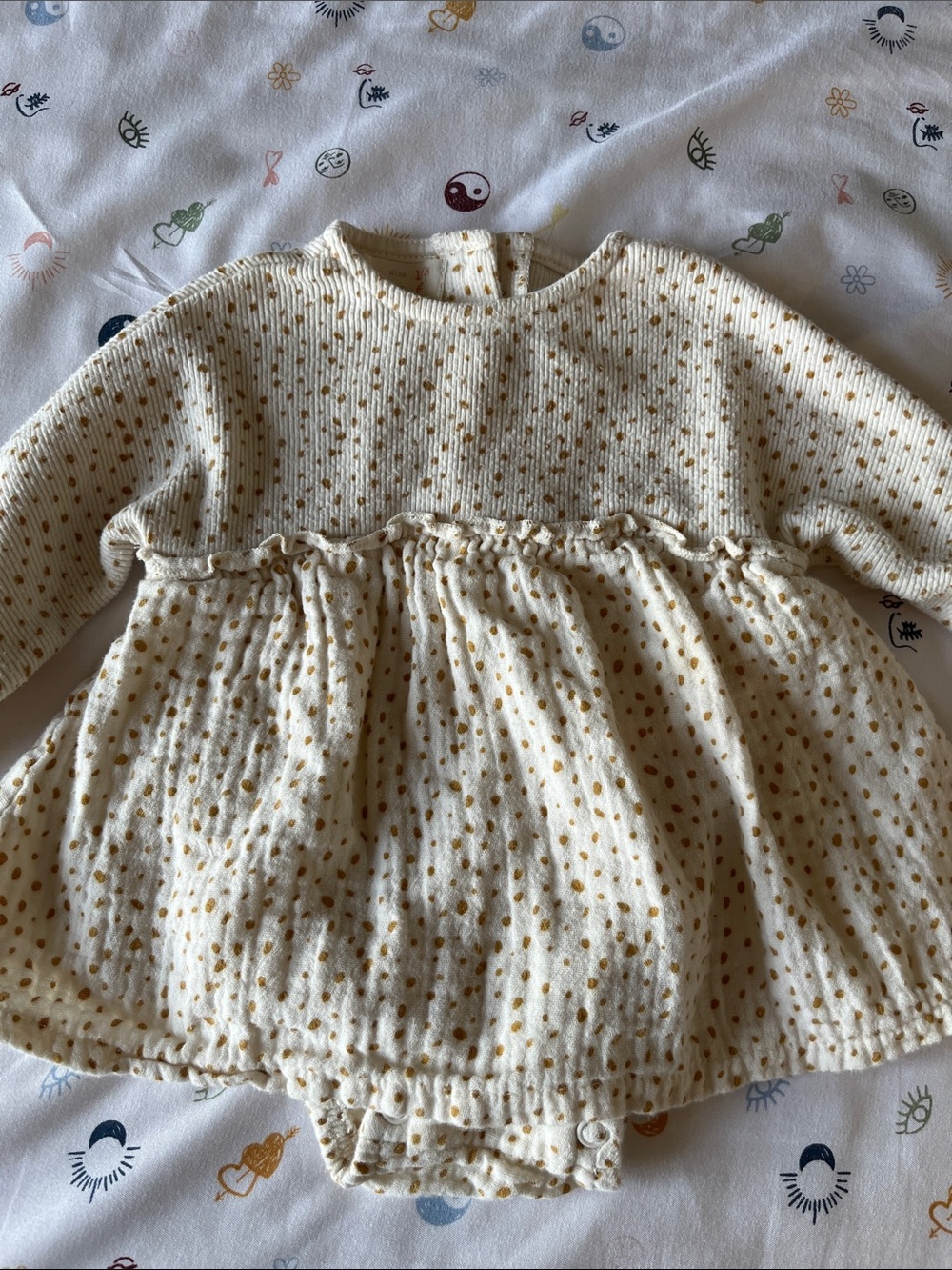 Zara Cream Baby Romper with Mustard Dot Print